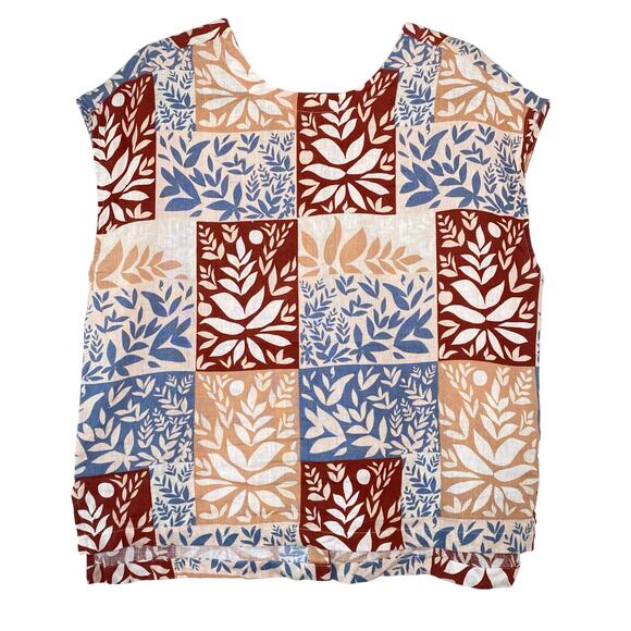 Sigrid Olsen 100% Linen Multi Color Patchwork Tropical Blouse Medium - Picture 1 of 8